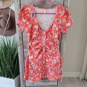 Free People Red Floral Blouse